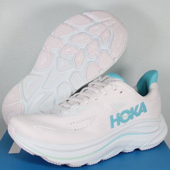 Hoka One One Clifton 10 Wide Running Shoes Womens 7 D 8 D White Blue - Picture 1 of 6
